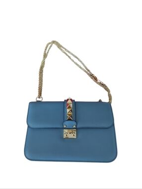 Valentino Garavani Blue Leather Rockstud Medium Glam Lock Bag